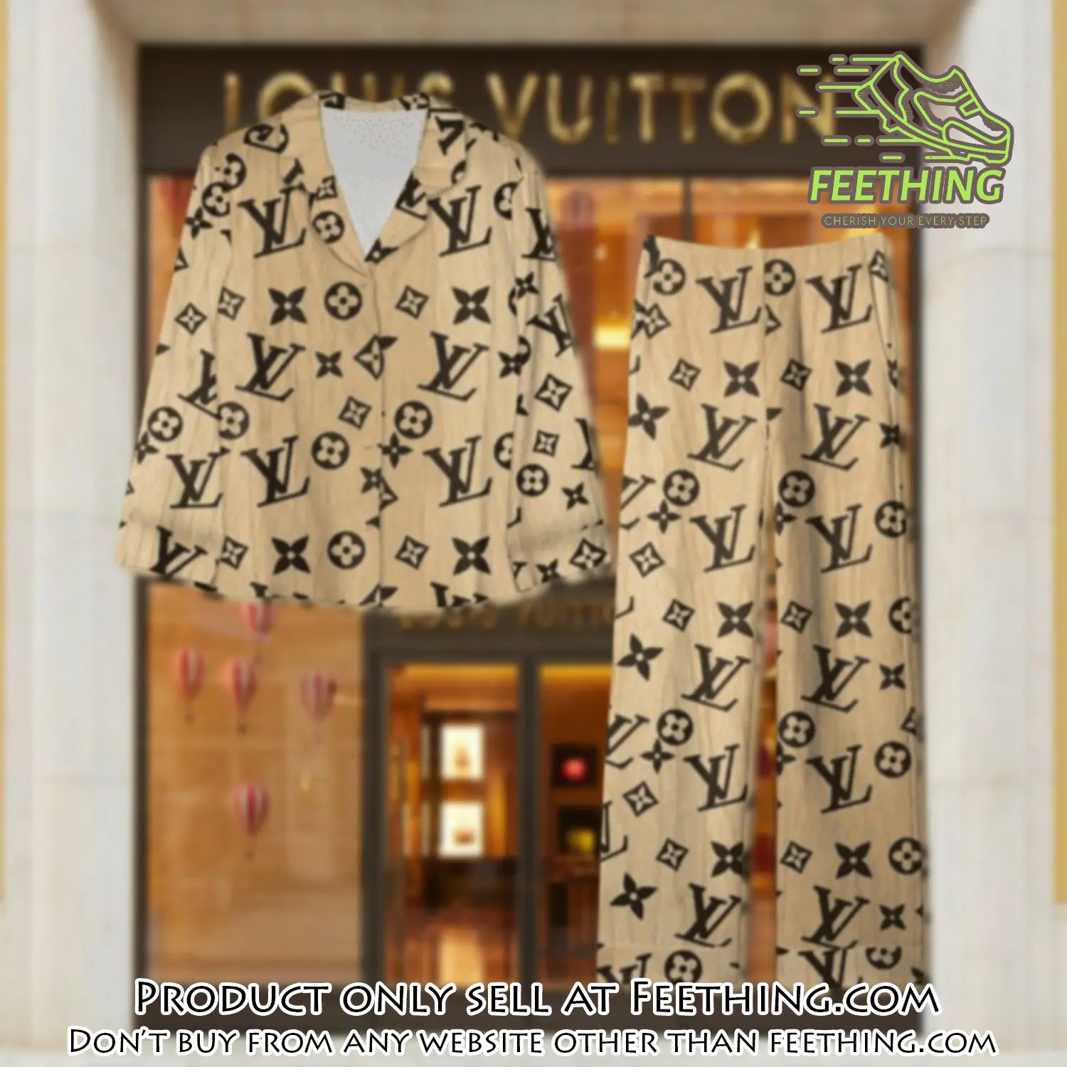 Trending luxury lv satin pajama set pjs1102 ft5907571